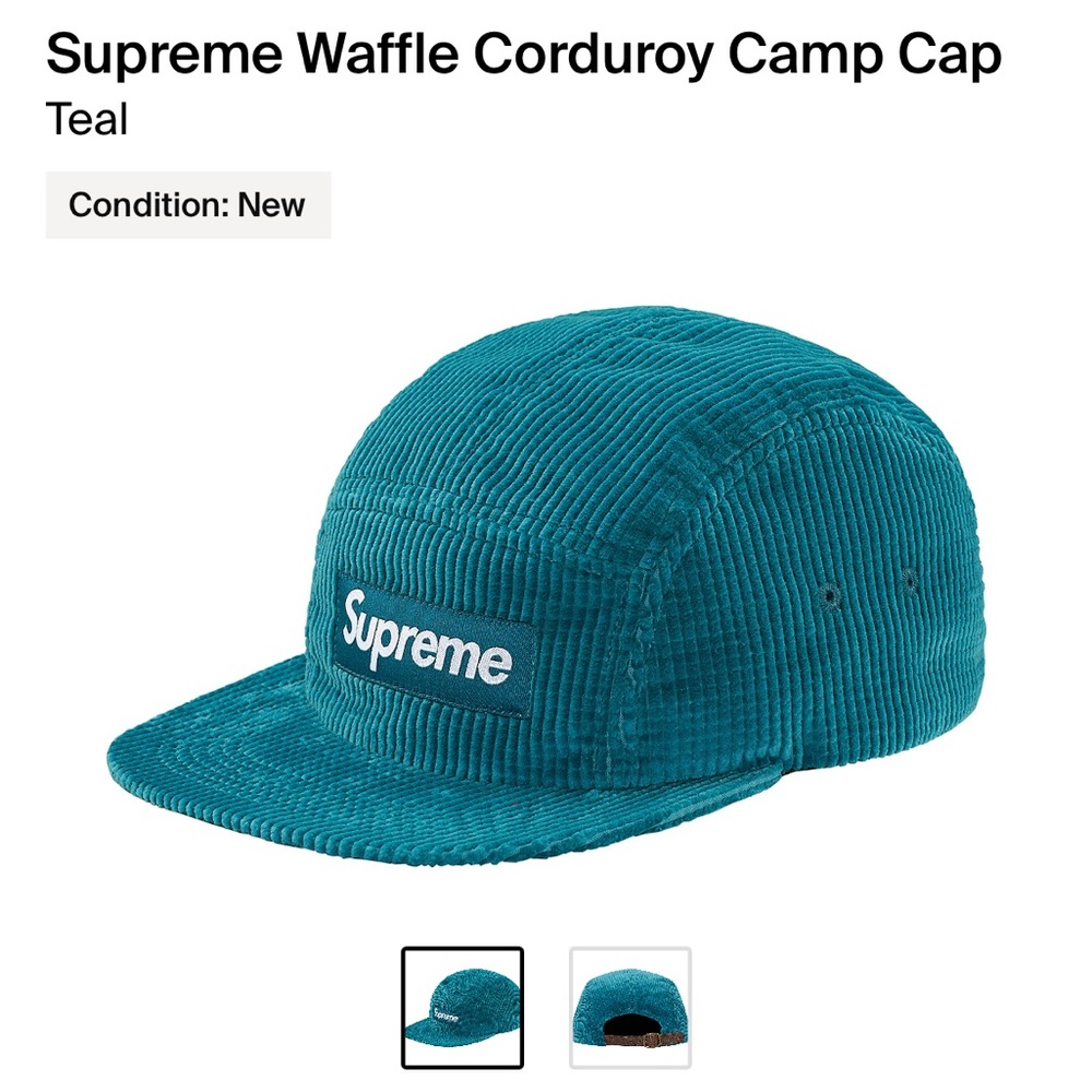 SUPREME WAFFLE CORDUROY CAMP CAP TEAL